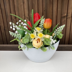 Tulipános asztaldísz 25 cm , Otthon & Életmód, Dekoráció, Virágdekoráció, Virágdíszek, Virágdísz kaspóban, Virágkötés, MESKA