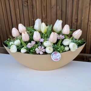 Tulipános asztaldísz 40 cm , Otthon & Életmód, Virágdekoráció, Virágdíszek, Virágdísz kaspóban, Virágkötés, MESKA