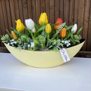 Tulipános asztaldísz 40 cm , Otthon & Életmód, Virágdekoráció, Virágdíszek, Virágdísz kaspóban, Virágkötés, MESKA