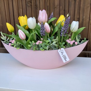 Tulipános asztaldísz 40 cm , Otthon & Életmód, Virágdekoráció, Virágdíszek, Virágdísz kaspóban, Virágkötés, MESKA