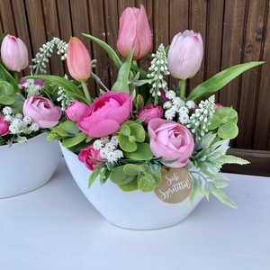 Tulipános asztaldísz 25 cm  - otthon & életmód - virágdekoráció - virágdíszek - virágdísz kaspóban - Meska.hu