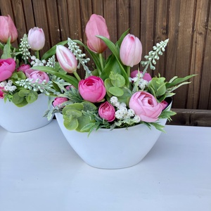 Tulipános asztaldísz - otthon & életmód - virágdekoráció - virágdíszek - virágdísz kaspóban - Meska.hu