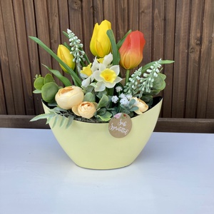 Tulipános asztaldísz 25 cm , Otthon & Életmód, Virágdekoráció, Virágdíszek, Virágdísz kaspóban, Virágkötés, MESKA