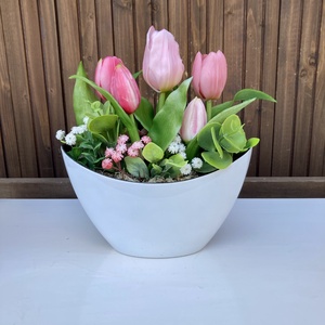 Tulipános asztaldísz 25 cm  - otthon & életmód - virágdekoráció - virágdíszek - virágdísz kaspóban - Meska.hu