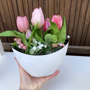 Tulipános asztaldísz 25 cm  - otthon & életmód - virágdekoráció - virágdíszek - virágdísz kaspóban - Meska.hu