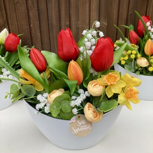 Tulipános asztaldísz 20 cm  - otthon & életmód - virágdekoráció - virágdíszek - virágdísz kaspóban - Meska.hu