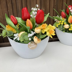 Tulipános asztaldísz 20 cm , Otthon & Életmód, Virágdekoráció, Virágdíszek, Virágdísz kaspóban, Virágkötés, MESKA
