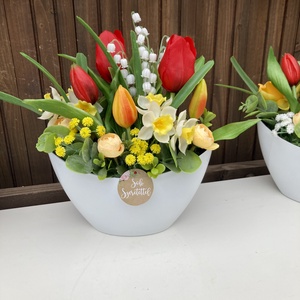 Tulipános asztaldísz 20 cm , Otthon & Életmód, Virágdekoráció, Virágdíszek, Virágdísz kaspóban, Virágkötés, MESKA