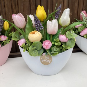 Tulipános asztaldísz 20 cm  - otthon & életmód - virágdekoráció - virágdíszek - virágdísz kaspóban - Meska.hu