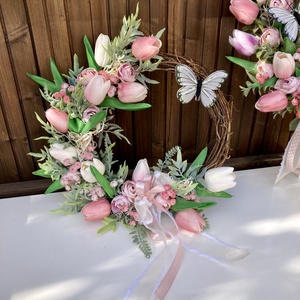 Tulipános ajtódísz , Otthon & Életmód, Dekoráció, Ajtó- és ablak dekoráció, Ajtódísz & Kopogtató, Virágkötés, MESKA