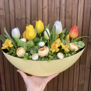 Tulipános asztaldísz 40 cm  - otthon & életmód - virágdekoráció - virágdíszek - virágdísz kaspóban - Meska.hu
