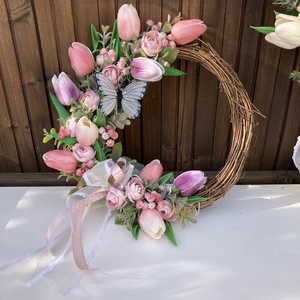 Tulipános ajtódísz , Otthon & Életmód, Dekoráció, Ajtó- és ablak dekoráció, Ajtódísz & Kopogtató, Virágkötés, MESKA