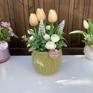 Tulipános asztaldísz, Otthon & Életmód, Virágdekoráció, Virágdíszek, Virágdísz kaspóban, Virágkötés, MESKA