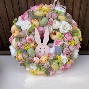 Nyuszis húsvéti ajtódísz  - ünnepi díszek, dekorációk - húsvéti díszek és dekorációk - húsvéti ajtódísz, kopogtató - Meska.hu