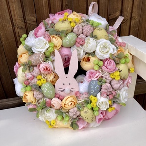 Nyuszis húsvéti ajtódísz  - ünnepi díszek, dekorációk - húsvéti díszek és dekorációk - húsvéti ajtódísz, kopogtató - Meska.hu