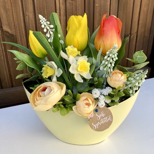 Nőnapi Tulipános asztaldísz - otthon & életmód - virágdekoráció - virágdíszek - virágdísz kaspóban - Meska.hu