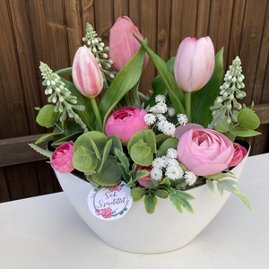 Nőnapi Tulipános asztaldísz - otthon & életmód - virágdekoráció - virágdíszek - virágdísz kaspóban - Meska.hu
