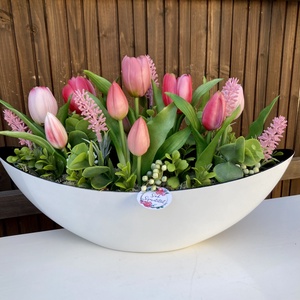 Tulipános asztaldísz 40 cm , Otthon & Életmód, Virágdekoráció, Virágdíszek, Virágdísz kaspóban, Virágkötés, MESKA