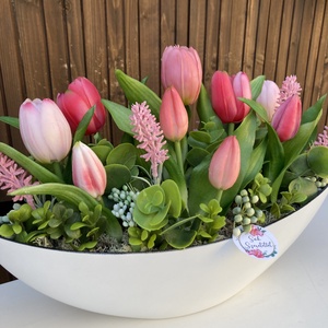 Tulipános asztaldísz 40 cm  - otthon & életmód - virágdekoráció - virágdíszek - virágdísz kaspóban - Meska.hu