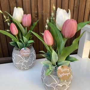 Tavaszi asztaldísz - otthon & életmód - virágdekoráció - virágdíszek - virágdísz kaspóban - Meska.hu