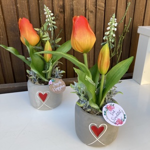Tulipános asztaldísz - otthon & életmód - virágdekoráció - virágdíszek - virágdísz kaspóban - Meska.hu