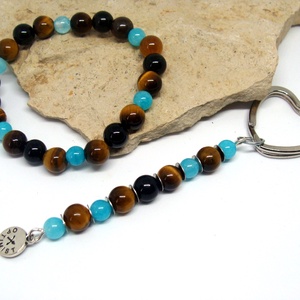 Ásvány karkötő nyilas jegyű hölgyeknek+ horoszkópos kulcstartó amazonit, tigrisszem, achát - ékszer - karkötő - gyöngyös karkötő - Meska.hu