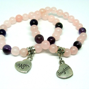 Anya-lánya rózsakvarc és ametiszt páros karkötő  - ékszer - karkötő - charm karkötő - Meska.hu