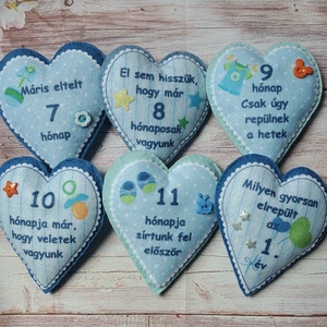 Mérföldkő szív szett iker babák fotózásához - 12 darabos csomag - ruha & divat - babaruha & gyerekruha - babafotózási ruha és kellék - Meska.hu