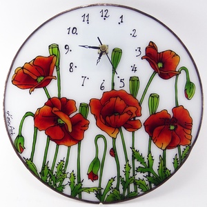 Pipacsos falióra - üvegre festett óra - otthon & életmód - dekoráció - Meska.hu