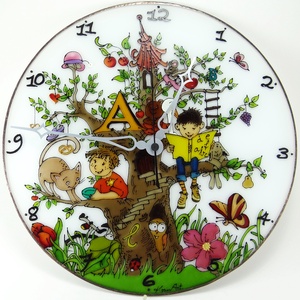 Mesés fa falióra - üvegre festett óra - otthon & életmód - dekoráció - fali és függő dekoráció - falióra & óra - Meska.hu