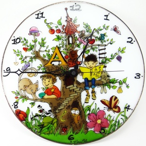 Mesés fa falióra - üvegre festett óra - otthon & életmód - dekoráció - fali és függő dekoráció - falióra & óra - Meska.hu