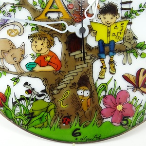 Mesés fa falióra - üvegre festett óra - otthon & életmód - dekoráció - fali és függő dekoráció - falióra & óra - Meska.hu