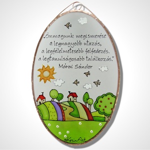 Önmagunk megismerése... - Üvegfestmény, Üvegkép, idézetes kép, Művészet, Festmény, Üvegfestmény, Festett tárgyak, Üvegművészet, MESKA