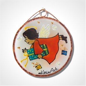 Karácsonyi angyalka - Üvegfestmény, karácsonyfadísz vagy hűtőmágnes, mágnes - Meska.hu