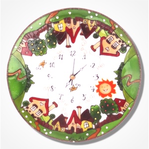 Falucskás falióra - üvegre festett óra, Otthon & Életmód, Dekoráció, Fali és függő dekoráció, Falióra & óra, Üvegművészet, Festett tárgyak, MESKA