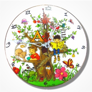 Mesés fa falióra - üvegre festett óra - Meska.hu