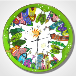 Részeg házak falióra - üvegre festett óra - otthon & életmód - dekoráció - fali és függő dekoráció - falióra & óra - Meska.hu