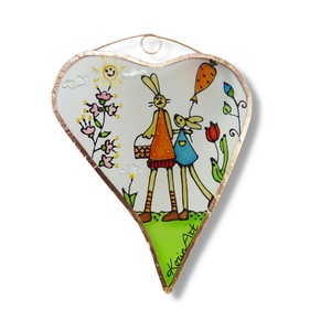 Tavaszi séta - Húsvéti - Üvegfestmény, Üvegkép vagy hűtőmágnes, mágnes, Ünnepi díszek, dekorációk, Húsvéti díszek és dekorációk, Húsvéti ablakdíszek, Festett tárgyak, Üvegművészet, MESKA