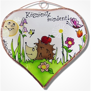 Köszönök mindent!  - sünis - Üveg, Üvegkép - otthon & életmód - dekoráció - ajtó- és ablak dekoráció - ajtódísz & kopogtató - Meska.hu
