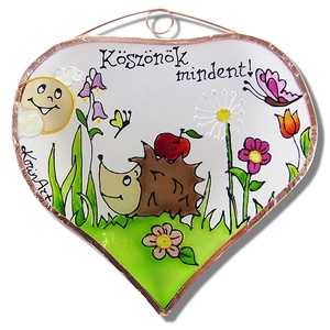 Köszönök mindent!  - sünis - Üveg, Üvegkép - otthon & életmód - dekoráció - ajtó- és ablak dekoráció - ajtódísz & kopogtató - Meska.hu