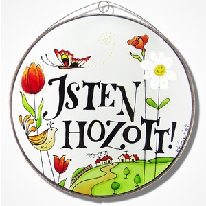 Tulipános Isten hozott - Üveg, Üvegkép - Meska.hu