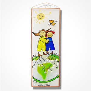 Gyerekek - Üvegkép - Üvegfestmény, Otthon & Életmód, Dekoráció, Ajtó- és ablak dekoráció, Ajtódísz & Kopogtató, Festett tárgyak, Üvegművészet, MESKA