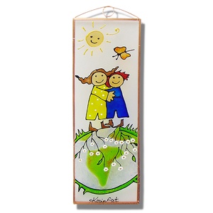 Gyerekek - Üvegkép - Üvegfestmény - otthon & életmód - dekoráció - ajtó- és ablak dekoráció - ajtódísz & kopogtató - Meska.hu