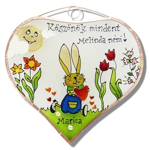 Köszönök mindent!  - nyuszis - Üveg, Üvegkép - művészet - festmény - üvegfestmény - Meska.hu