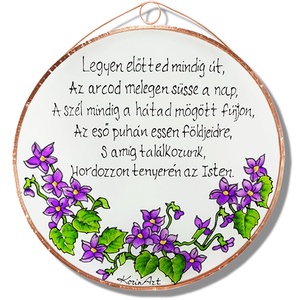 Legyen előtted mindig út... ibolyás mintával  - üvegkép, üvegfestmény - otthon & életmód - dekoráció - kép & falikép - üvegkép - Meska.hu