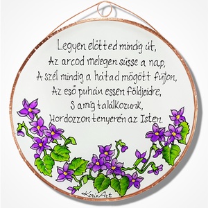 Legyen előtted mindig út... ibolyás mintával  - üvegkép, üvegfestmény - Meska.hu