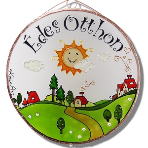 Tanyás Édes otthon, Üvegkép, üvegfestmény - otthon & életmód - dekoráció - ajtó- és ablak dekoráció - ajtódísz & kopogtató - Meska.hu