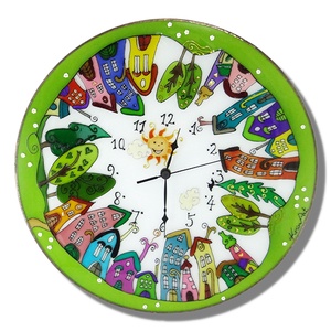 Részeg házak falióra - üvegre festett óra - otthon & életmód - dekoráció - fali és függő dekoráció - falióra & óra - Meska.hu