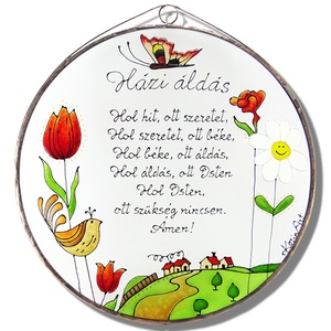 Tulipános Házi áldás - Üveg, Üvegkép - otthon & életmód - dekoráció - ajtó- és ablak dekoráció - ajtódísz & kopogtató - Meska.hu