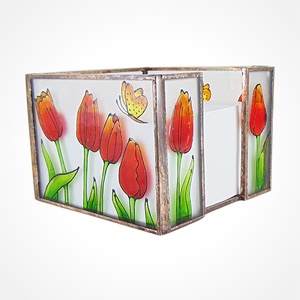 Tulipános jegyzettömbtartó + jegyzettömb, Otthon & Életmód, Papír, írószer, Jegyzetfüzet & Napló, Üvegművészet, Festett tárgyak, MESKA